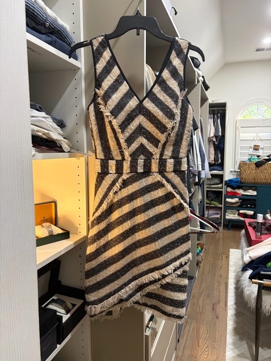 Gianni Bini Dresses & Skirts - Gianni Bini Black and Cream Striped V-Neck Mini Dress